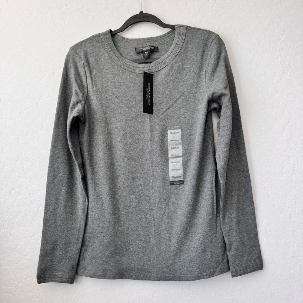 NWT Central Park West Medium Top Charcoal Heather Long Sleeve Crew Neck Cotton